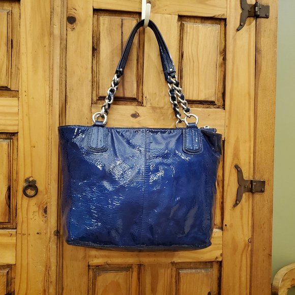 Vintage Coach Madison Patent Leather Purse Ultra Marine Blue Silver Hardware - Picture 5 of 16